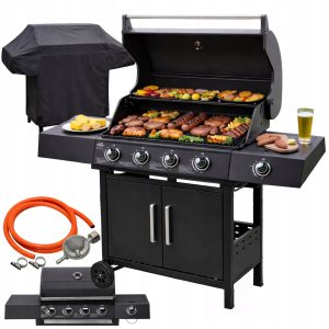 GRILL GAZOWY 13kW 4+1 Z REDUKTOREM POKROWCEM PALNIK BOCZNY ŻELIWNY RUSZT
