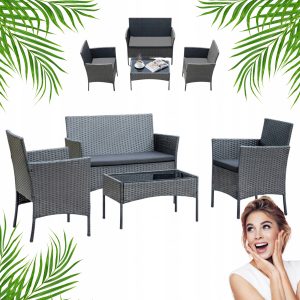 ZESTAW MEBLI OGRODOWYCH SFS010 MTG MEBLE OGRODOWE TECHNORATTAN SZARY